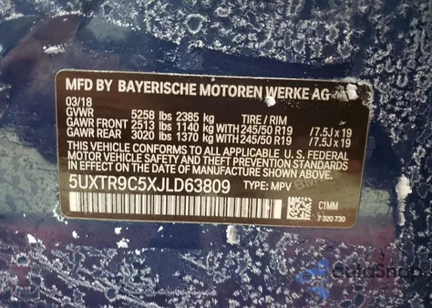 2018 BMW X3 xDrive30I from USA, damaged, VIN 5UXTR9C5XJLD63809